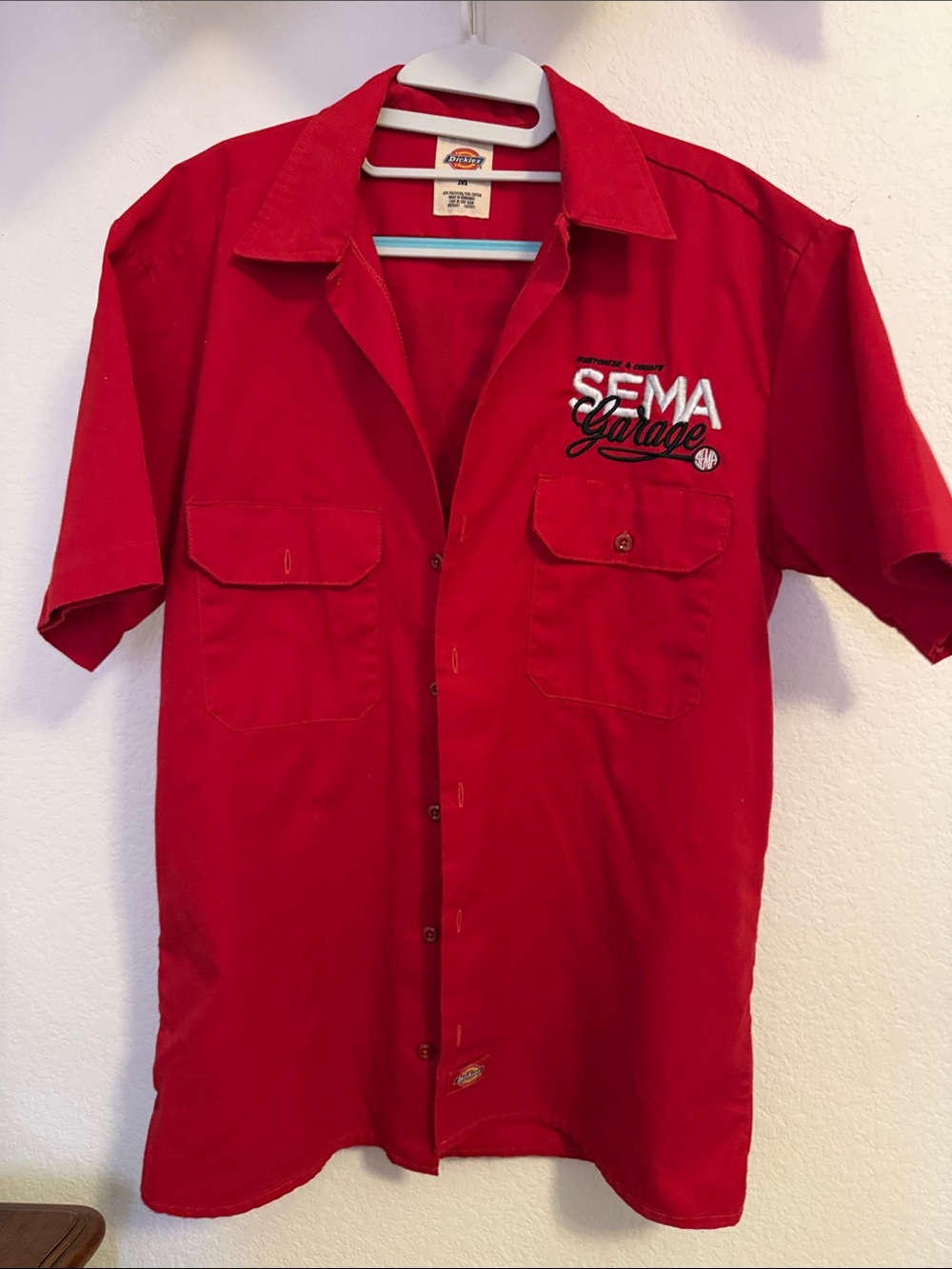 Dickies Red SEMA Garage Short-Sleeve Work Shirt Button-Front